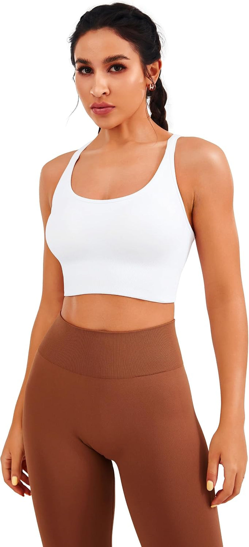 Womens Seamless Longline Sports Bra, Yoga Top with Removable Pads