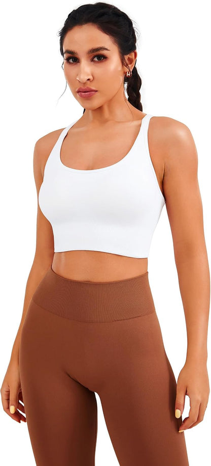 Womens Seamless Longline Sports Bra, Yoga Top with Removable Pads