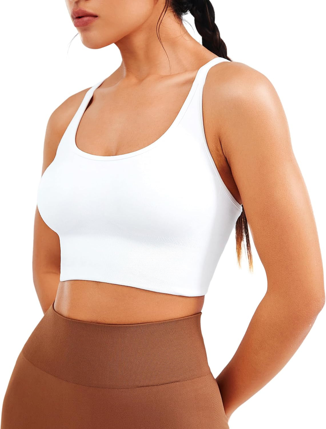 Womens Seamless Longline Sports Bra, Yoga Top with Removable Pads