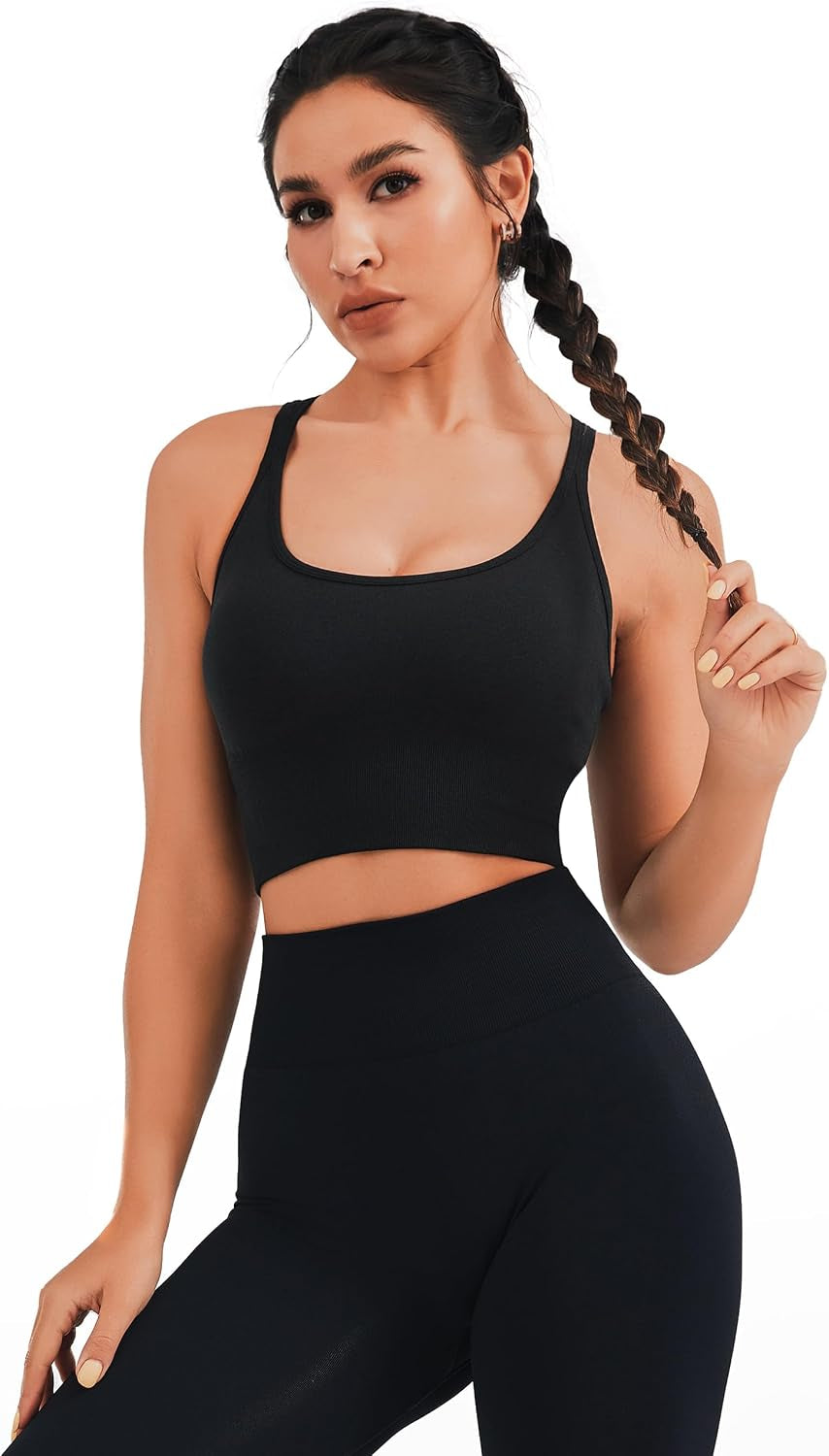 Womens Seamless Longline Sports Bra, Yoga Top with Removable Pads
